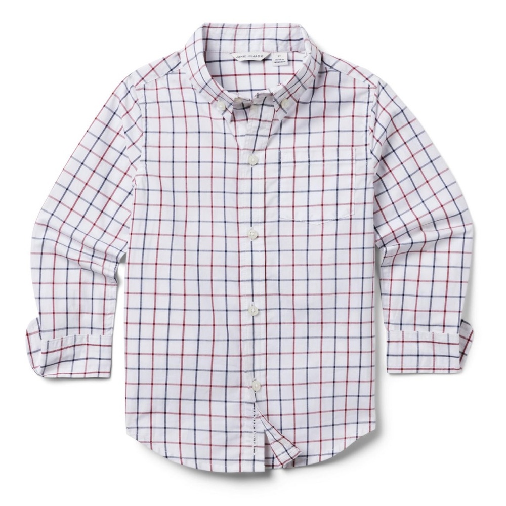 Janie and Jack White and Red Checkered Button Down Shirt